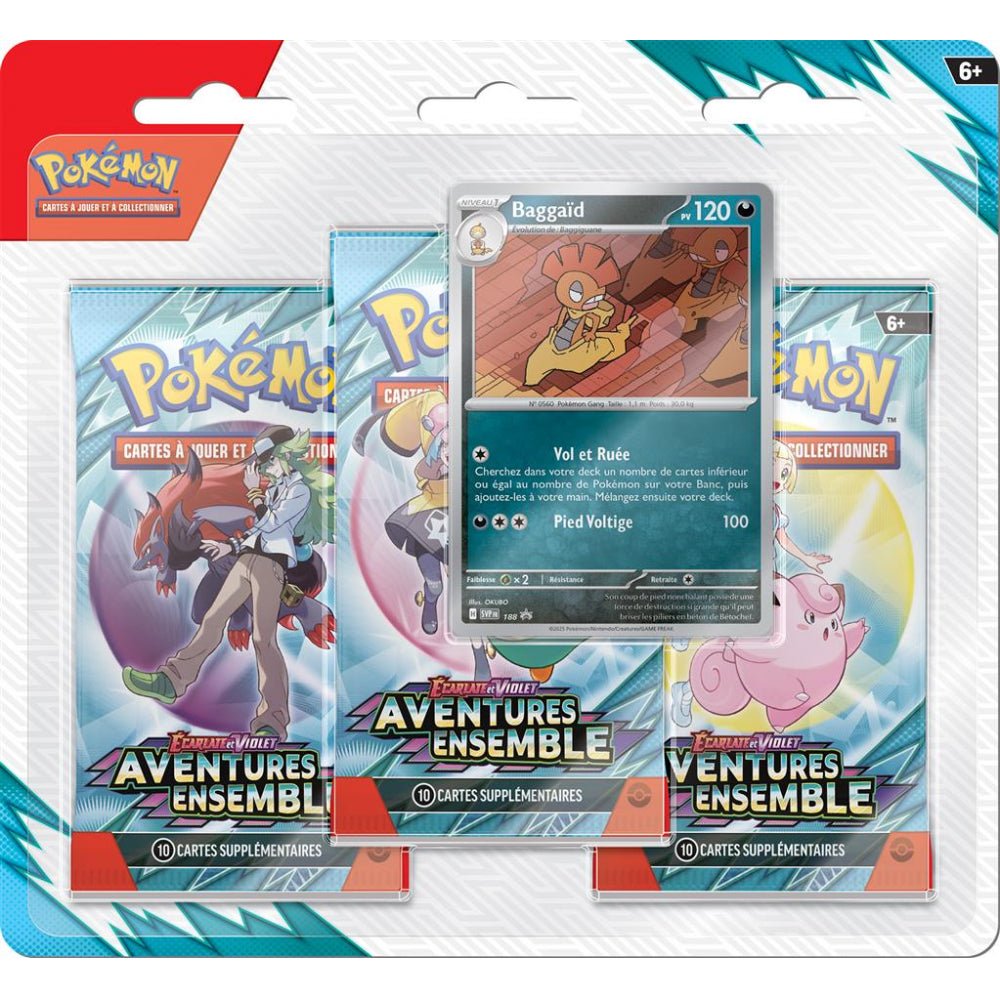 Tri Pack EV09 Aventures ensembles Baggaïd JCC Pokémon - PokemaniasTri Pack EV09 Aventures ensembles Baggaïd JCC Pokémon